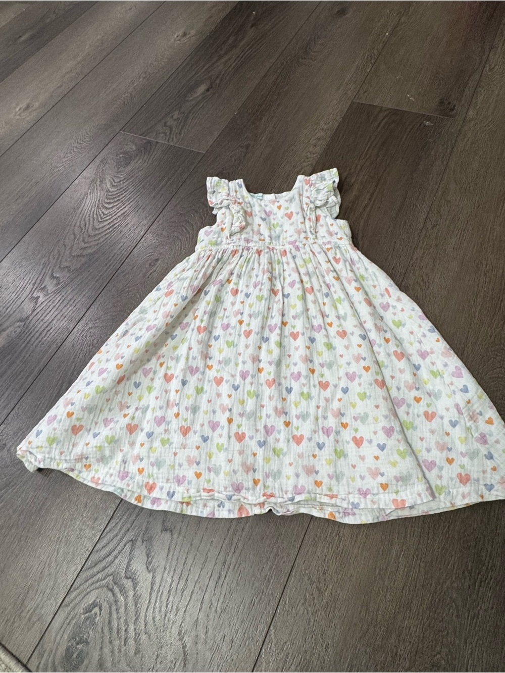 Girls White Heart-Print Ruffle-Sleeve Summer Dress